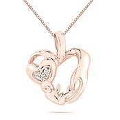 0.05 Ct Natural Diamond 10K Rose White & Yellow Gold Mom- Child Heart Pendant Necklace For Women Mothers Day Gift