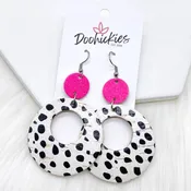 2.5" Hot Pink Glitter & Dalmatian Double O Corkies -Earrings