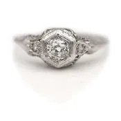 1930s Art Deco Open Metal Work Old Mine Cut Diamond Engagement Ring