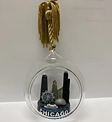 3D Chicago city scape in open glass globe
