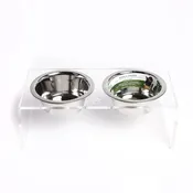 Acrylic Raised Dog Bowl Double Feeder - Clear