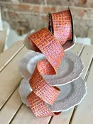 2.5" metallic jacquard squares, hot pink orange -SOLD BY THE YARD