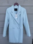 7 For All Mankind Light Blue Faux Leather Double-Breasted Blazer Dress sz M