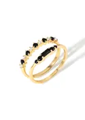 14K Gold Plated 925 Sterling Silver Black Spinel & White Topaz Rings Dainty Stackable Rings Set of 2
