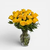 2 Dozen Yellow Roses – Classic Glass Vase