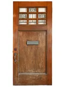 extra wide exterior quarter view door with mackintosh rose leaded panes and mail slot — Architectural Antiques