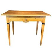 Antique French Neoclassical Fruitwood Side Table or Desk with Drawer and Brass Ring Pull