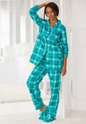 Deep Teal Plaid Heart Flannel PJ Set and Slipper