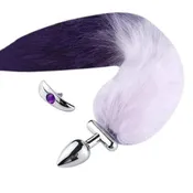 18" Shapeable White With Purple Fox Tail Plug Metal