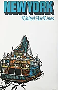 American Vintage Advertising Poster 'United Air Lines, New York' by Jebary, circa 1967