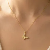 14K Gold Dipped Cz Butterfly Pendant Necklace: GD