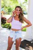 SEAMLESS LETTUCE EDGE CROP TOP ORCHID