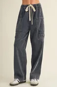 Drawstring Waist Wide Leg Utility Trouser