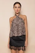 SNAKE ANIMAL PRINT HALTER BUCKLE TOP- BROWN