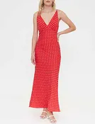 Aretha Red Polka Dot Plunging Midi Dress