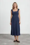 Dark Denim Smocked Midi Dress