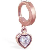 14K Rose Gold Belly Button Ring with Stunning Cz Heart