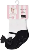 BLACK FESTIVE shoe-design socks. With satin bows and anti-slip soles. 0-12 months