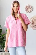 Short Sleeve Floral Jacquard Hooded Top - FINAL SALE
