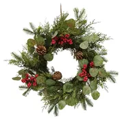 24" Mixed Wreath Cedar/Eucalyptus/Red Berries
