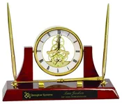 10 1/2" x 6" Executive/Rosewood Piano Finish Clock w/2 Pens/Letter Opener