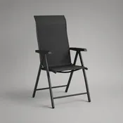 Chaise pliante inclinable d’extérieur en acier et maille polyester noire, 58 × 68 × 110 cm
