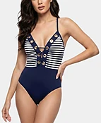 Stripe Lace Up One-Piece Swimsuit