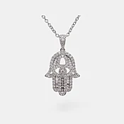 18K White Gold Baguette and Round Diamond Hamsa Pendant Necklace — Zoland
