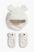 3-piece Baby North Face Bear Trapper Set - White Dune