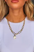 18" 18K Gold Plated Chain Necklace with Horseshoe Pendant and Accents