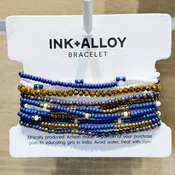 Game Day Beaded Stretch Bracelet Set Blue + Gold