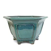 12" Handmade Hexagon Bonsai Pot - Teal
