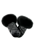 Black Nylon Mittens With Black Fox Trim