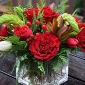 Cube of red roses