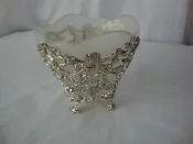 Vintage Corbell & Co Silverplate Cherub Holder with Attached Frosted Glass Candy Dish Scallop Edge