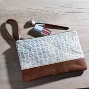 Blue Floral Canvas Zip Pouch