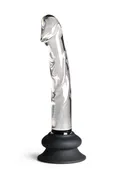 Pleasure Crystals Glass Dildo with Silicone Base 7in - Clear/Black - SecretsBoutiques.com