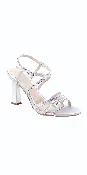 Satin Rhinestone Cris Cross Ankle Strap Square Heel Sandal