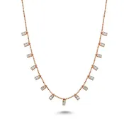 Baguette Silver Necklace Pendant in Rose Gold