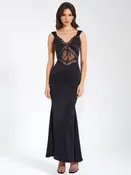 Camila Black Satin and Lace Maxi Dress (Archive Sale)