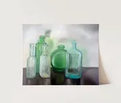 Blue and Green Antique Bottles - Giclée Print