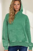 Acid Wash Kangaroo Pocket Hoodie - Forest