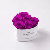 Baby Heart White Box | Bright Purple Roses