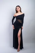 Black Asymmetrical Sleeve Knit Gown