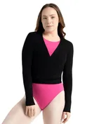 11381W Black Ribbed Knit Wrap Sweater