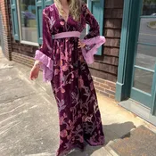 1960s Purple Floral Burnout Velvet Maxi Dress