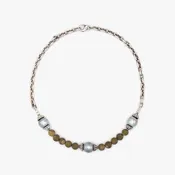 AM Studio Tahitian Pearl, Sterling Silver and Gilded Agate Necklace