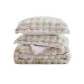 3 Piece Plush Reversible Faux Rabbit Fur Comforter Set
