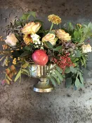Seasonal Centerpiece in Gold Metal Urn — Tesoro Flowers