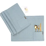 Blue Pinstriped Placemats with Pocket Set